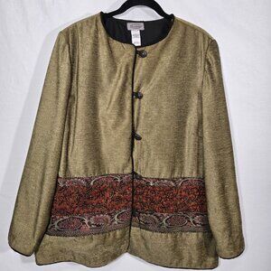 VINTAGE Gold Olive VELVET Brick TAPESTRY Unique Craftsmanship Blazer Women Sz 1X